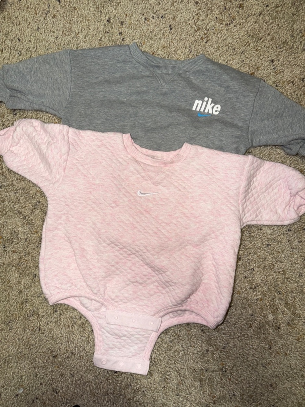Nike Gray Crewneck & Light Pink Quilted Baby Bodysuit Set